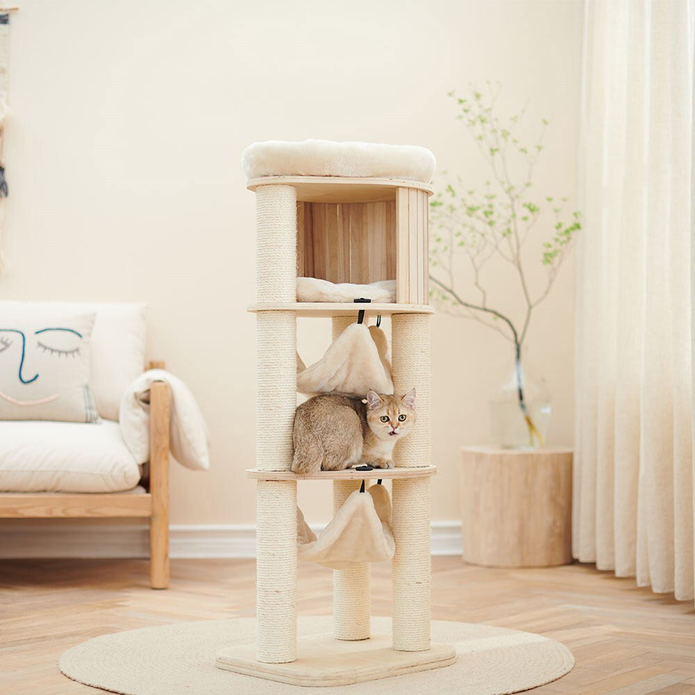 Petsbelle Halfair Solid Wood Sleeping/Scratcher Pet Hideaway Cat Tree Natural — image 2