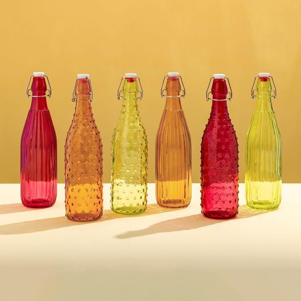 Porto Pop Soda Lime Glass Water Bottle Container 30.5cm/900ml Groove Fushia — image 2