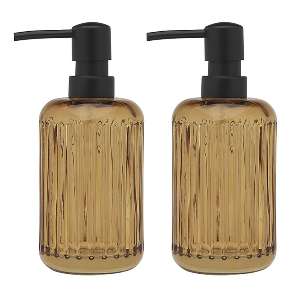 Porto Ellis Glass Hand Soap Dispenser Container Bath Organiser 18cm Amber (2 Pack)