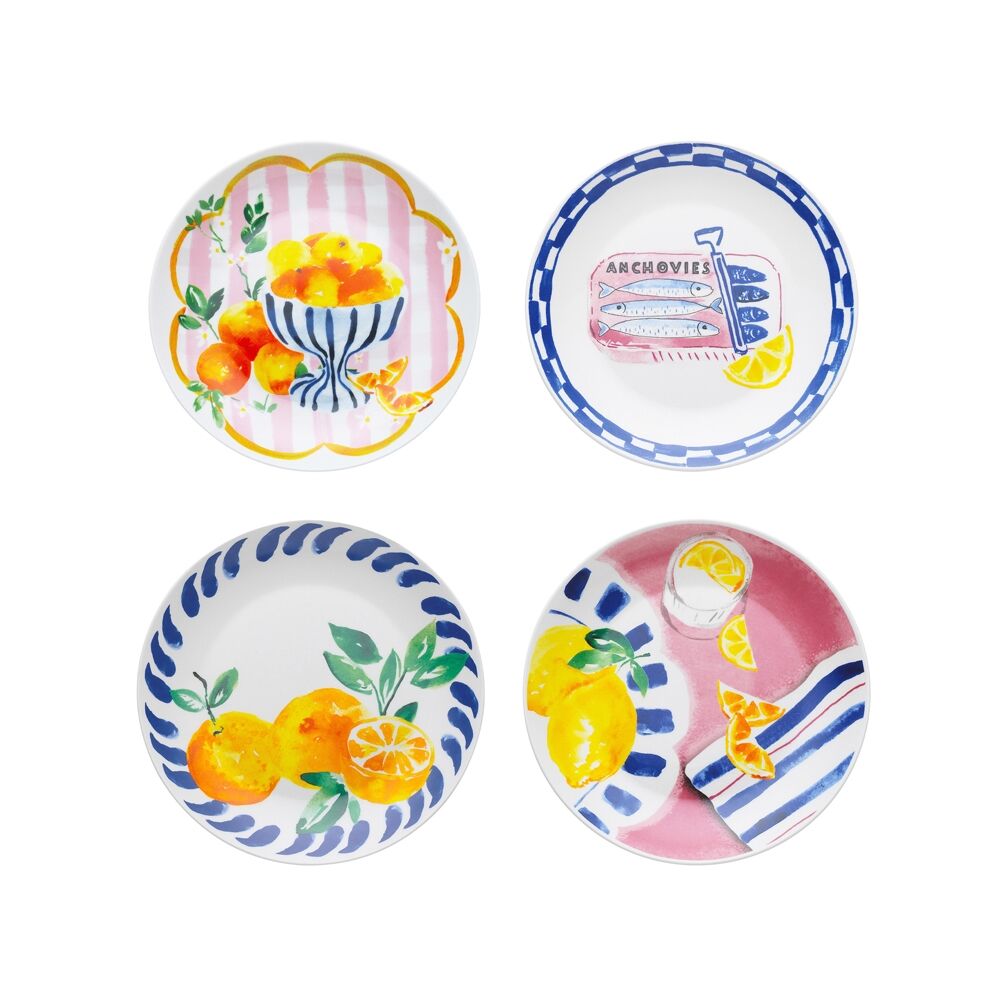 Porto 4pc Porto Porcelain Positano Round Side Plates 20cm Assorted Designs (2 Pack) — image 2