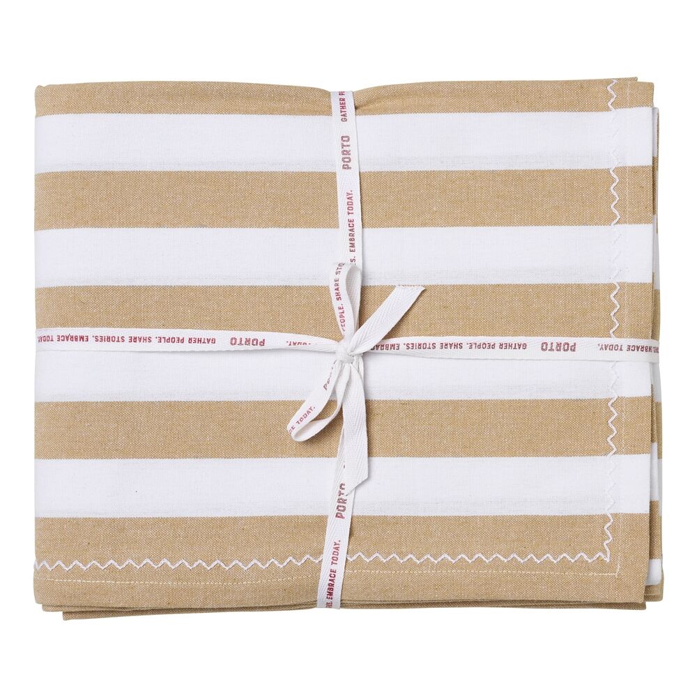 Porto 150x230cm Almond Lola Cotton Striped Dining Table Cloth Cover — image 2