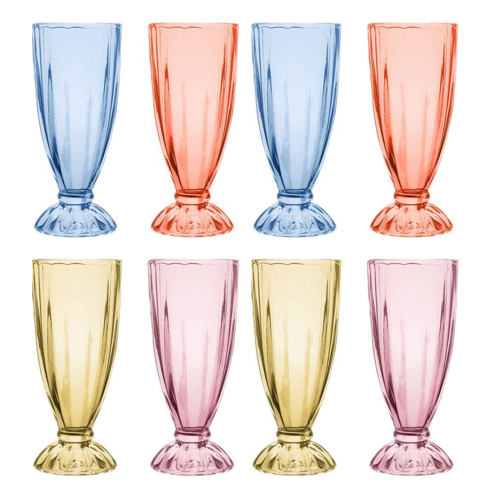 Porto 4pc Porto Soda Lime Glass Milkshake Cups 340ml Citron, Ruby, Sky, Rose (2 Pack)
