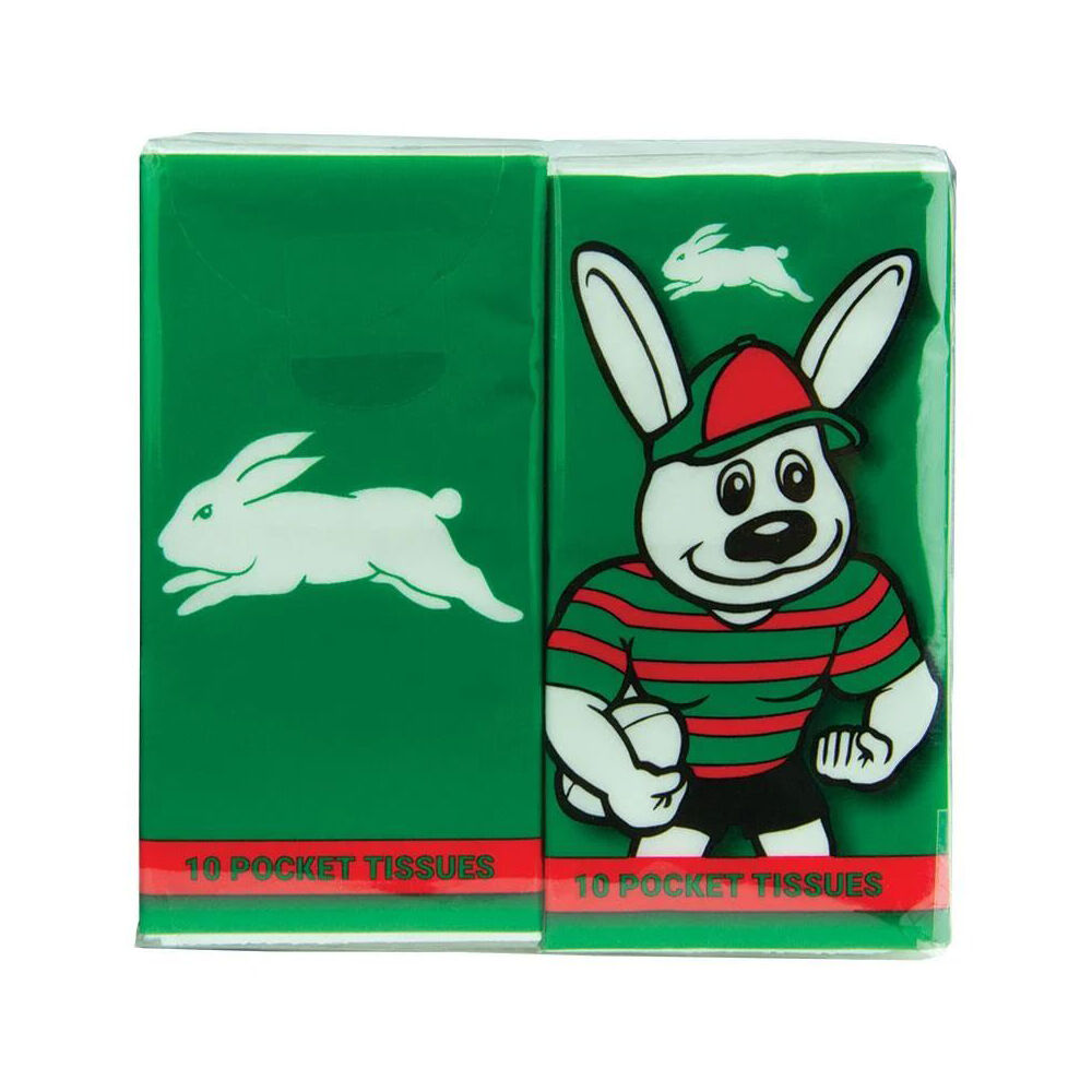 NRL Soft & Absorbent Pocket Size Travel Portable Tissues Rabbitohs Mascot (4 Pieces)