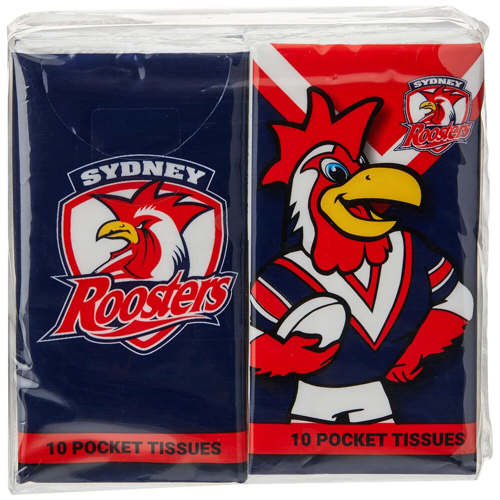 NRL Soft & Absorbent Pocket Size Travel Portable Tissues Roosters Mascot (4 Pieces)