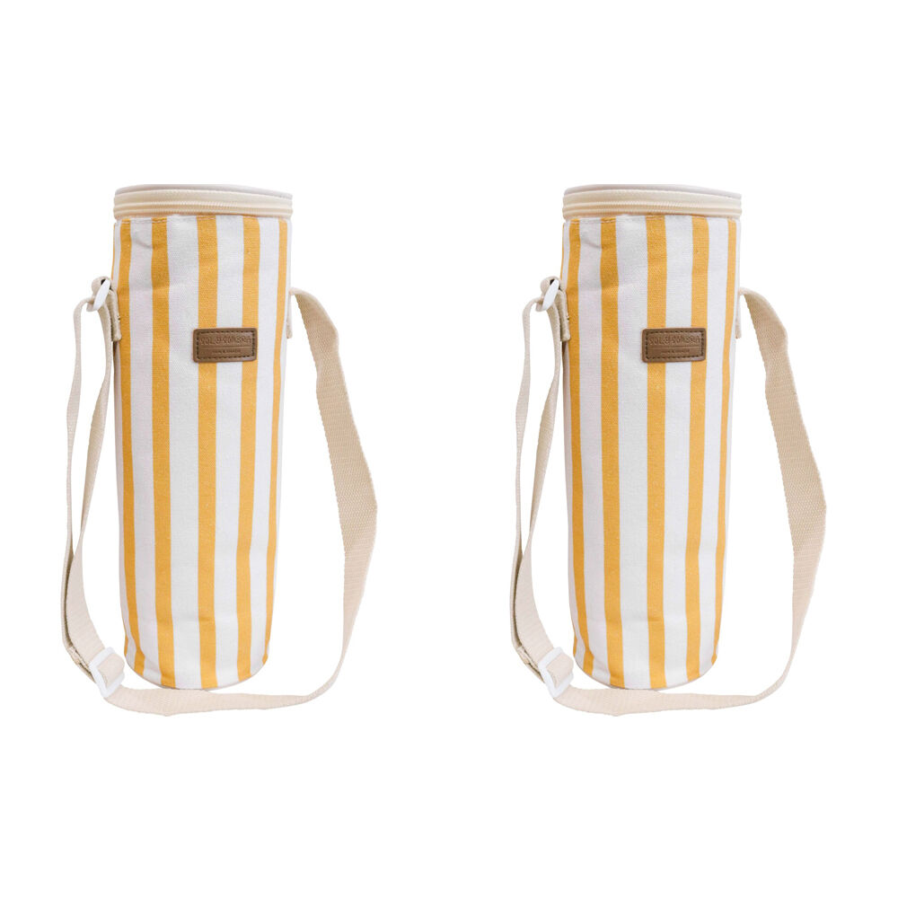 LVD Sun Insulated Canvas Wine Cooler Bag 12x33cm Yellow/White Stripes (2 Pack)