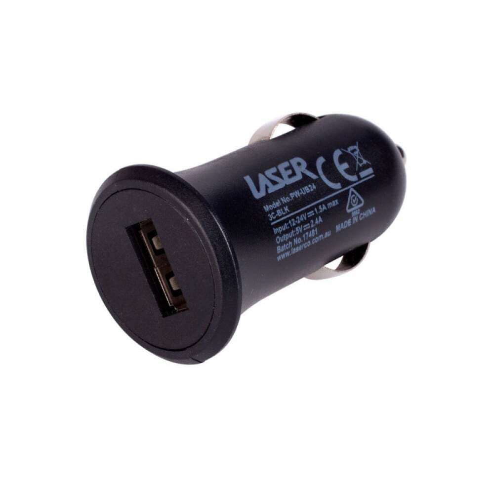 Laser 2.4A USB Car Charger w/ 3in1 Charging Cable 50cm For iPhone/Samsung Black — image 2