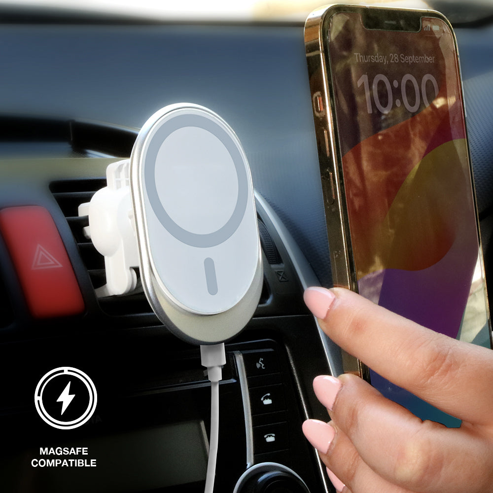 Laser MagSafe Car Vent Mount 15W Wireless Charger For Apple iPhone 12 White — image 2