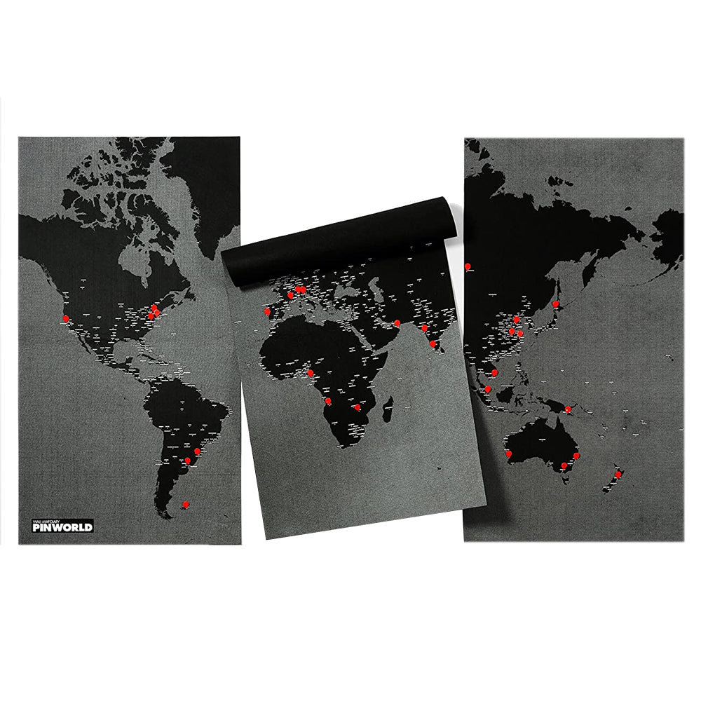 Palomar Set Palomar Pin World XL Country Map Wall Hanging Felt 77x48cm w/Red Pins BK (3 Pieces)