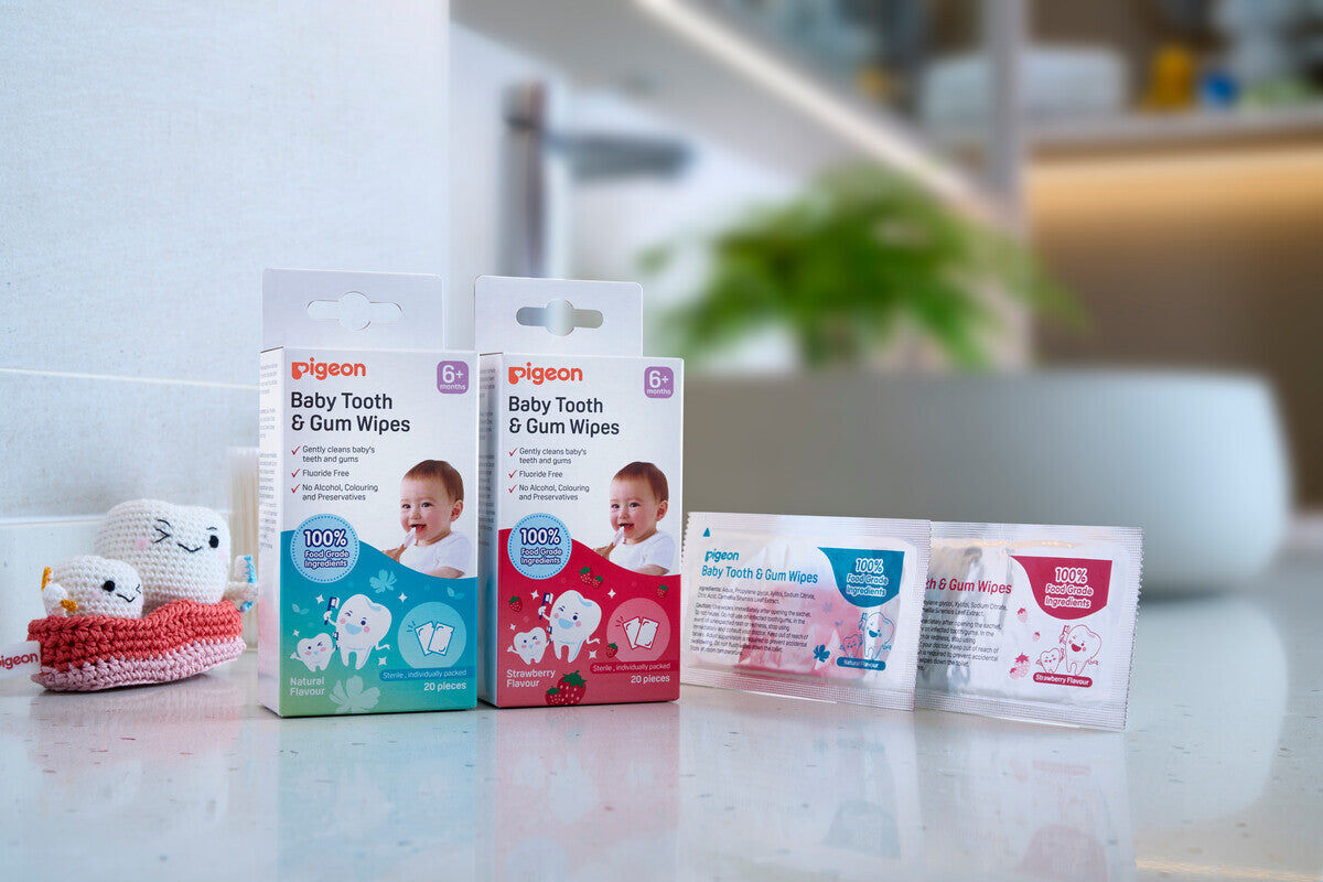 Pigeon 20pc Pigeon Baby Tooth & Gum Wipes Flouride Free Sterilised Sachets 6m+ (2 Pack) — image 4