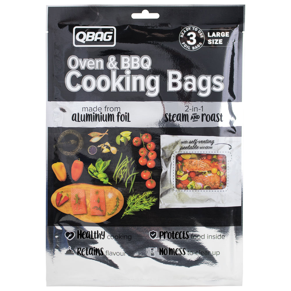 Qbag Aluminium Foil Cooking Bags Steam/Roasting Oven Pouch 27x40cm Large (3 Pieces)