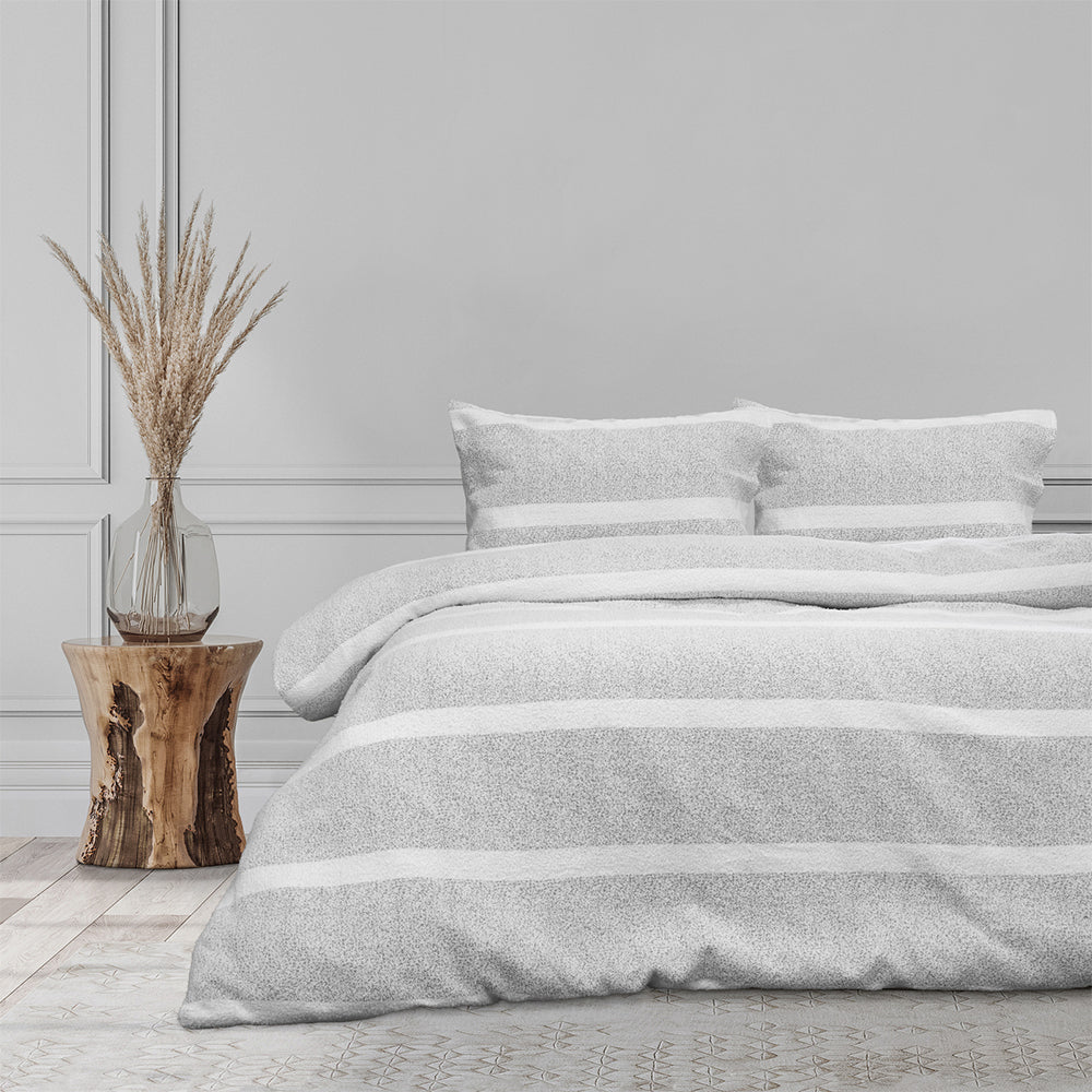 Ardor Boudior Queen Bed Liam Chenille Striped Pillowcase Quilt Cover Set Grey