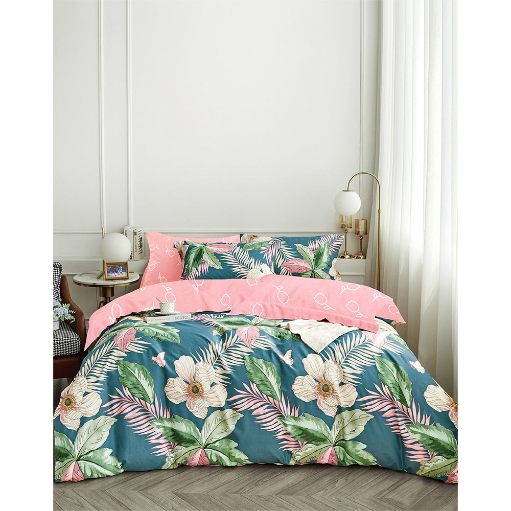 Ardor Queen Size Tiki Cotton Quilt Cover w/ Pillowcase Set Bedding Floral