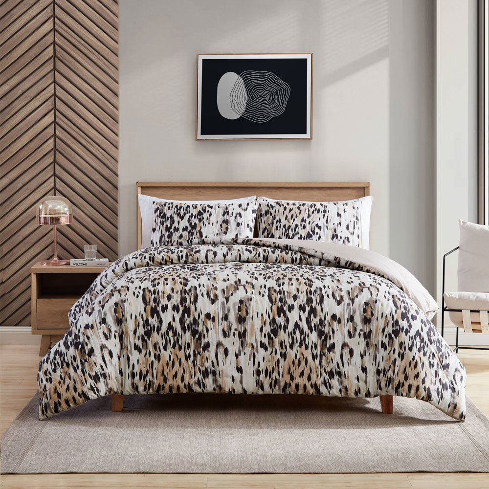 Kenneth Cole Queen Brown Leopard Print Cotton Quilt Cover Home Bedding Set