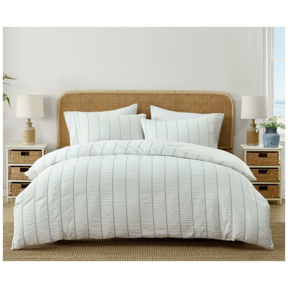 Ardor Rusched Stripe Pattern Potts Bay Quilt Duvet Cover Set Blue