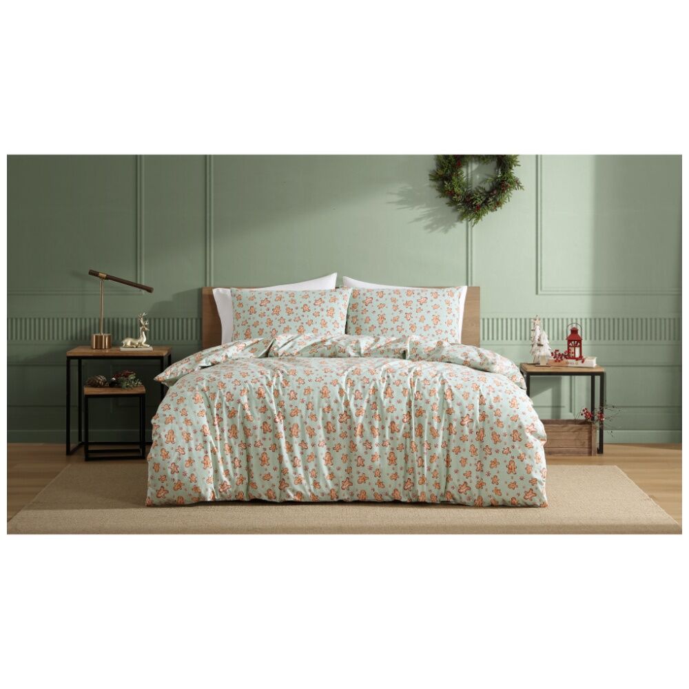 Ardor Festive Gingerbread Man Quilt Duvet Cover Set Christmas Green