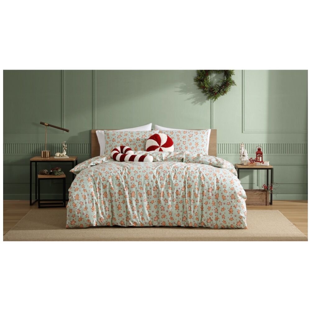 Ardor Festive Gingerbread Man Quilt Duvet Cover Set Christmas Green — image 2