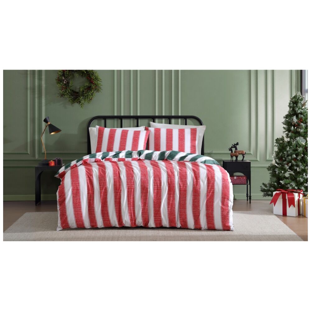 Ardor Reversable Candy Stripe Quilt Duvet Cover Set Christmas Red/Green