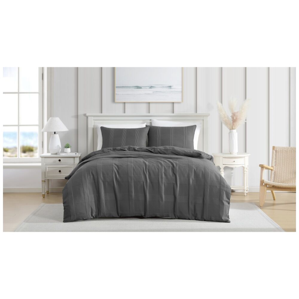 Ardor Shiloh Sutle Check Textured Quilt Duvet Cover Set Charcoal