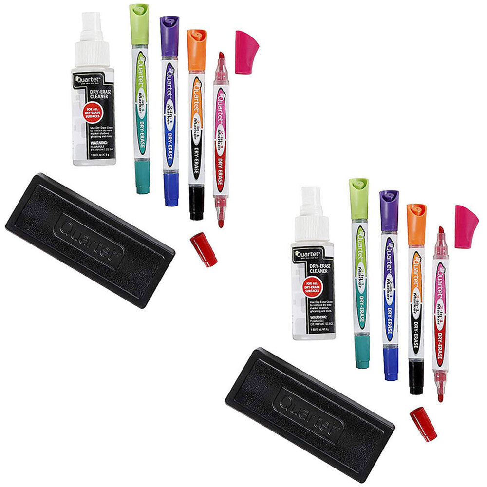 Quartet Eraser/ Liquid Cleaner & 4x 2in1 Markers Accessory Kit f/ Whiteboard (2 Pack)