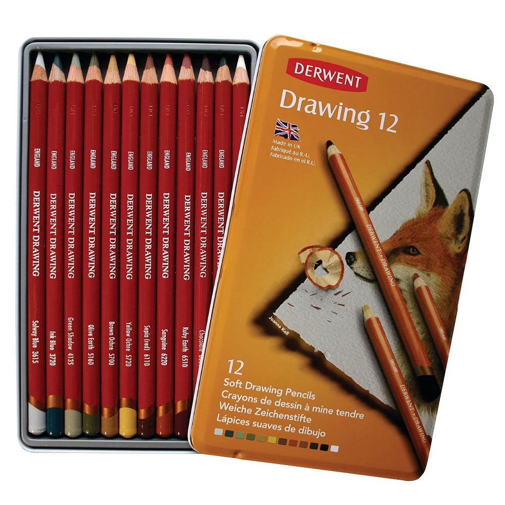 Derwent Academy Drawing Pencils Tin Set Art/Craft Sketching Coloured Pencil (12 Pieces)