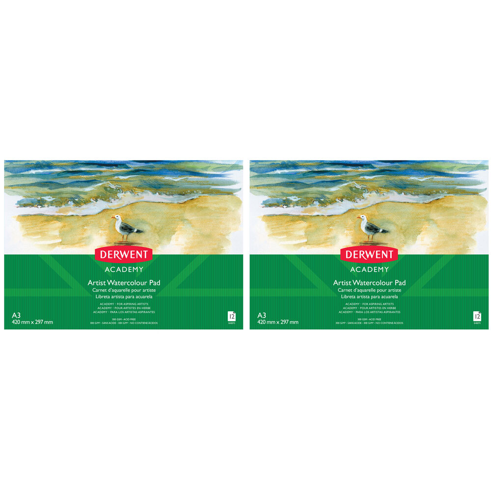 Derwent Academy Art/Craft Watercolour A3 Landscape Paper Pad 12 Sheet 300Gsm (2 Pack)