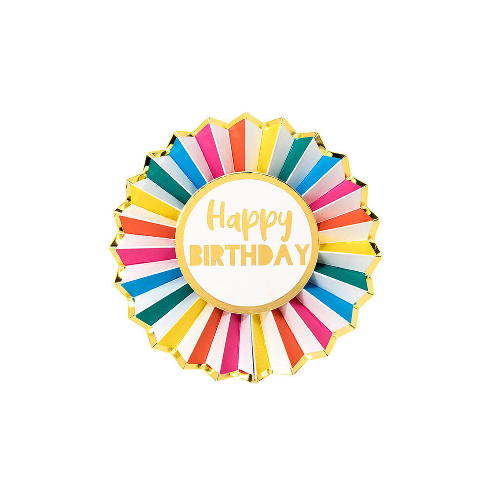 Talking Tables Decor Happy Birthday Badge Rainbow Paper w/ Gold Foil Detail