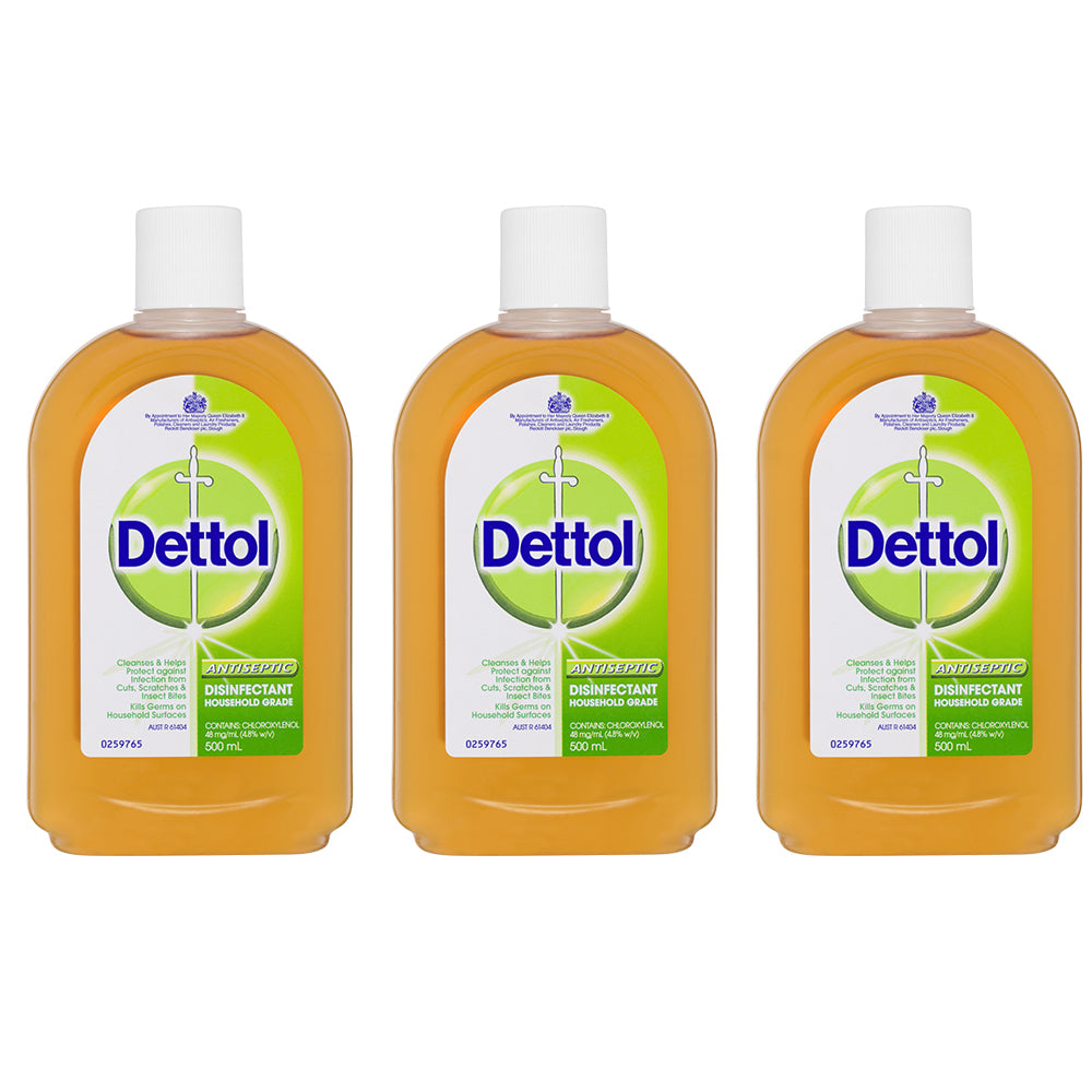 Dettol 500ml Antiseptic Surface/Cuts/Scratches Disinfectant Home Sanitiser (3 Pack)