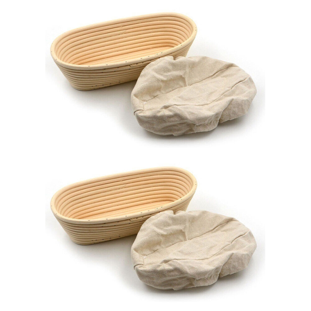 Brunswick Bakers Oval Rattan 30cm Bread Banneton w/ Lining Sourdough Basket (2 Pack)