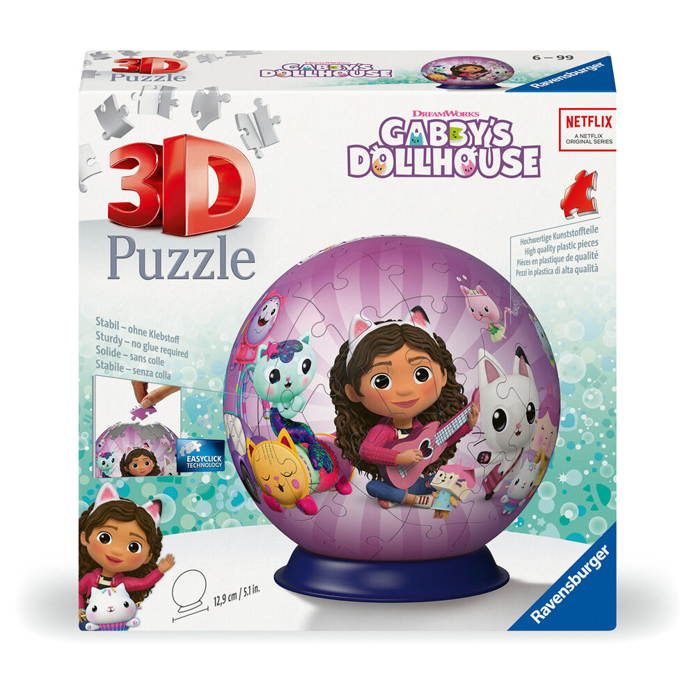 Ravensburger 3D Puzzle Ball Gabby's Dollhouse Jigsaw Game 13x13cm 6y+ (72 Pieces)