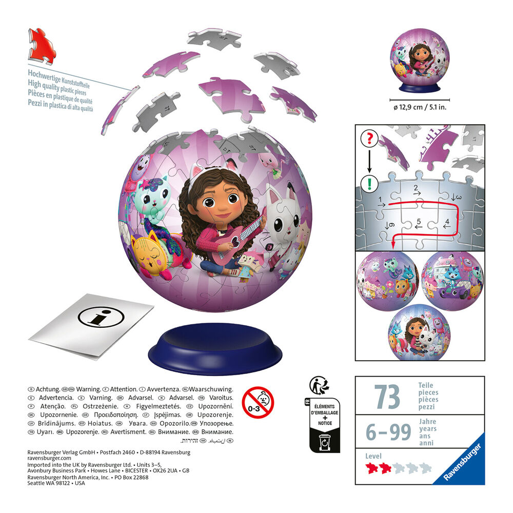 Ravensburger 3D Puzzle Ball Gabby's Dollhouse Jigsaw Game 13x13cm 6y+ (72 Pieces) — image 3