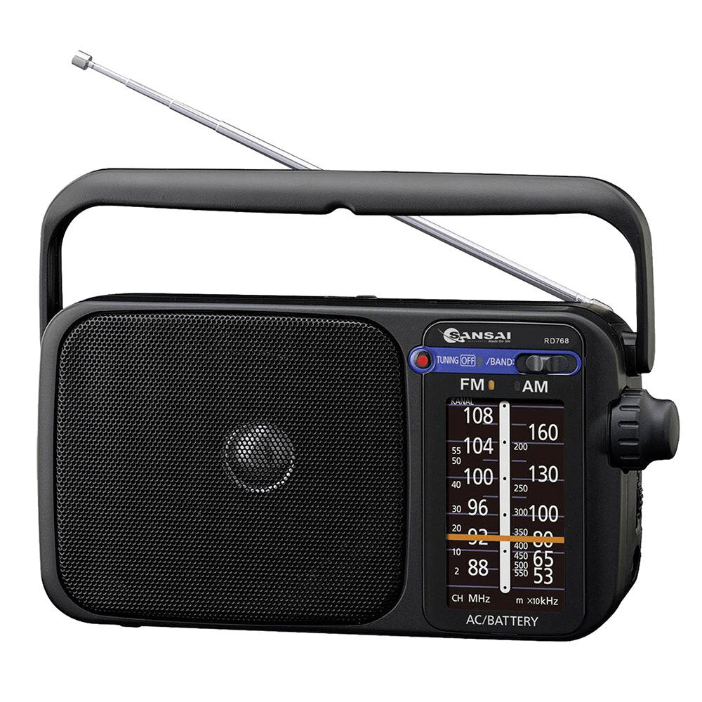 Sansai Am/Fm Black Portable Radio Speaker/Earphone Plug Jack/On Battery/Power Ac/Dc