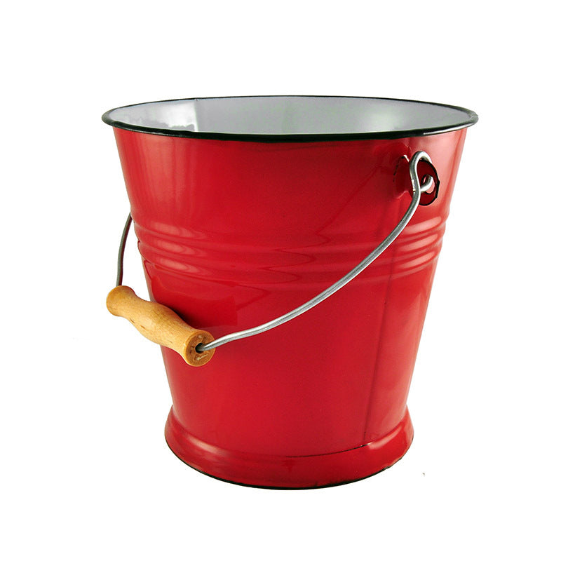Urban Style Enamelware 5L Ice Bucket Storage Container Cooler w/ Wire Handle Red