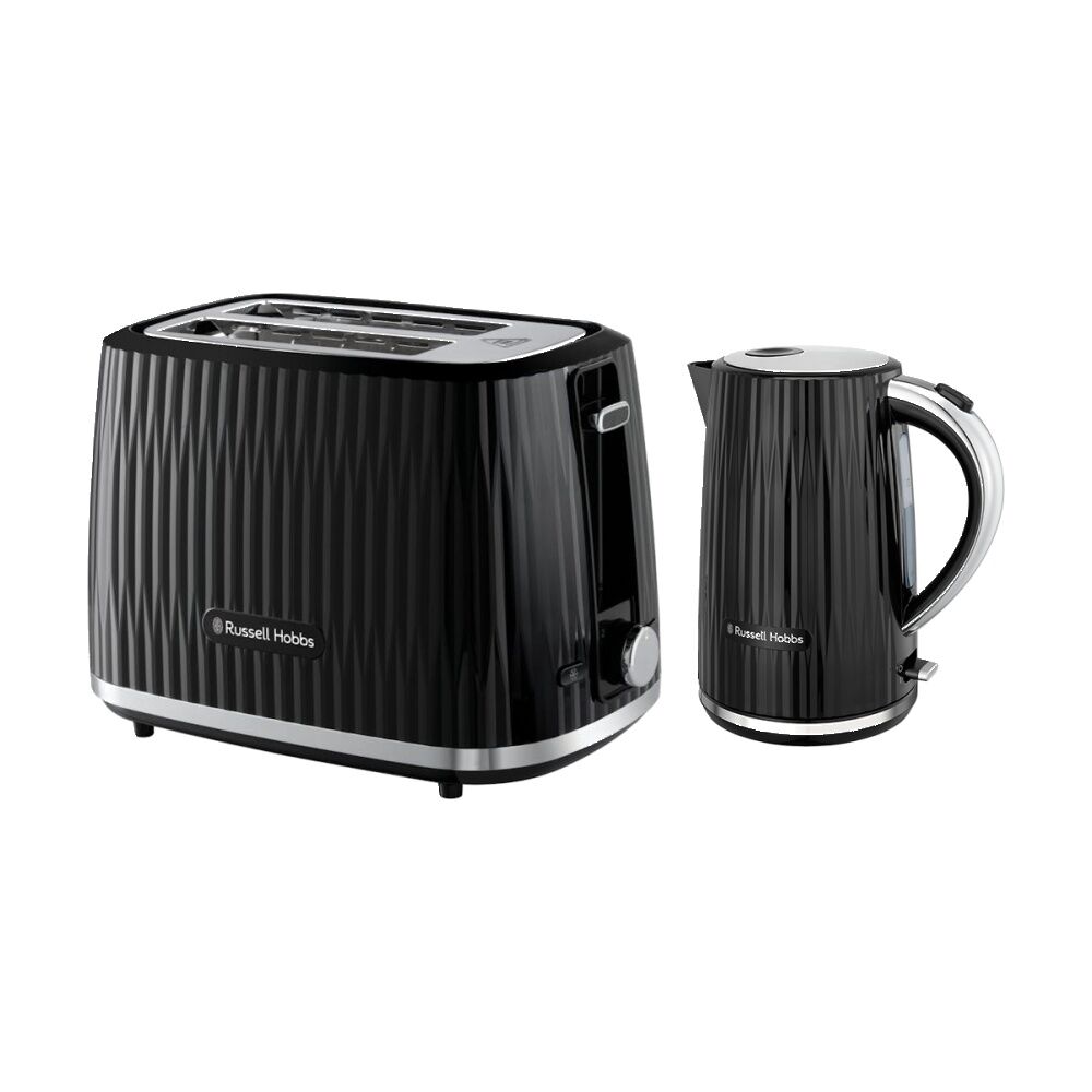 Russell Hobbs Eden Kettle Chrome/Black & 2 Slice Bread Toaster 800W Black