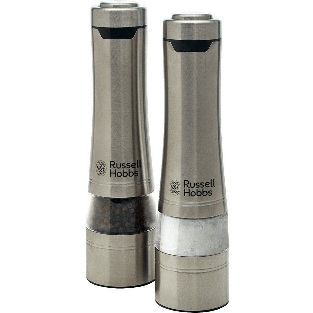 Russell Hobbs Silver Electric Salt/Pepper Mill Set/Grinder/Grinding/Fine/Coarse