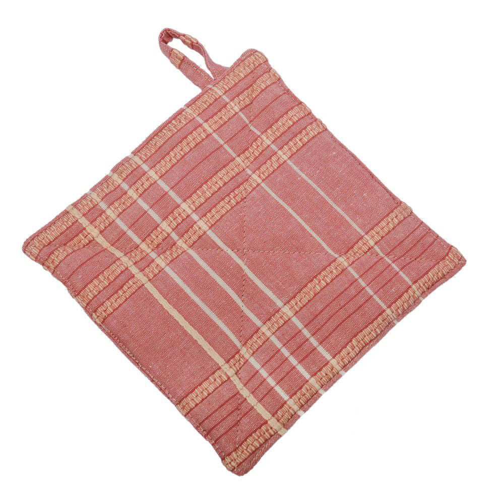 Belle Textured Check Kitchen Cotton Pot/Pan Holder/Trivet Mat 20x20cm Square Fig