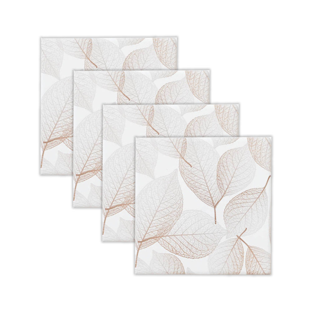 Rayell Ceramic Printed Coaster Leaf Stencil Drink Glass Holder Set (4 Pieces) — Beige
