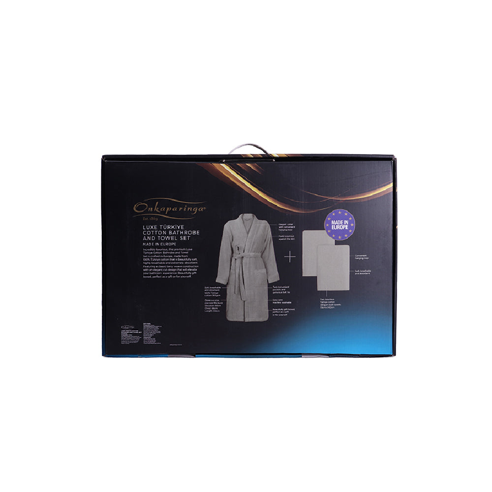 Onkaparinga Luxe 100% Turkish Cotton Soft Bathrobe & Towel Set One Size Fits Most Grey — image 3