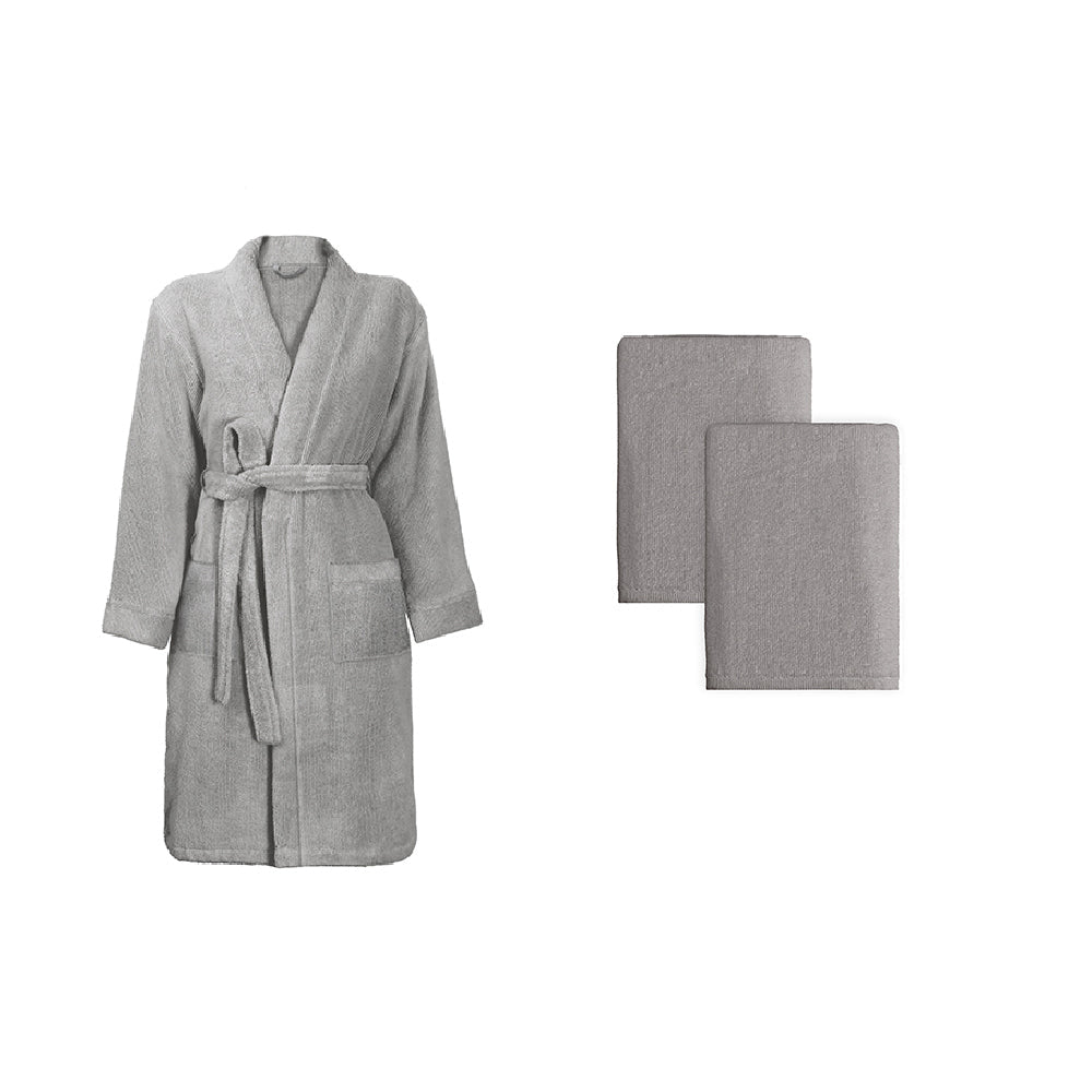 Onkaparinga Luxe 100% Turkish Cotton Soft Bathrobe & Towel Set One Size Fits Most Grey