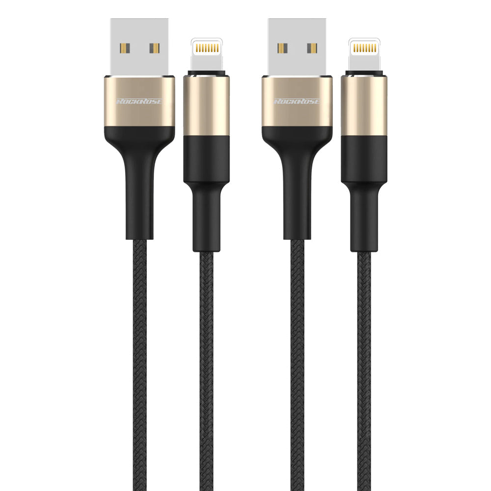 Rockrose Acacia AL 1m 2.4A Nylon USB-A Charging Cable For Apple iPhone (2 Pack)
