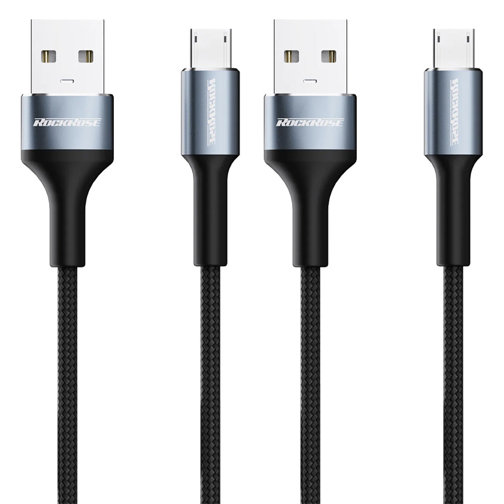 Rockrose Aspire AM 2.4A USB to Micro USB Phone/PC Sync/Charging Cable 1m (2 Pack)