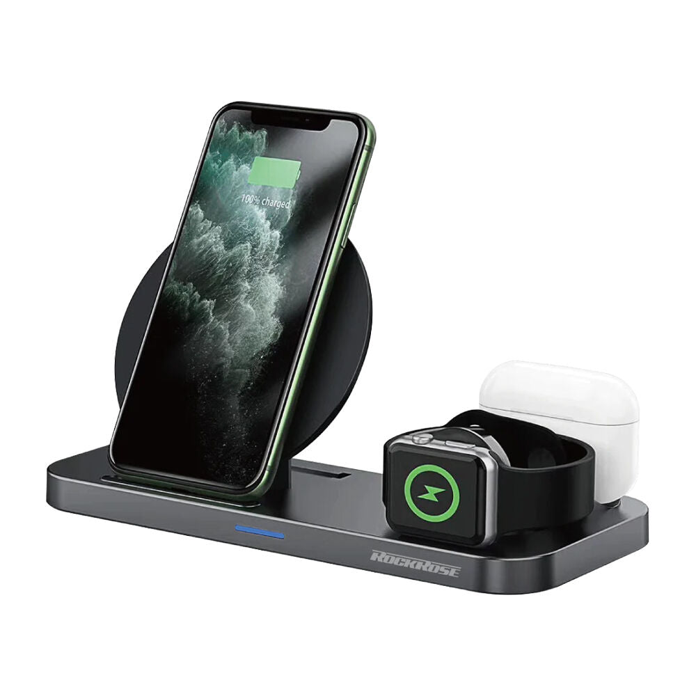 Rockrose Black 15W Airwave Max 3 in 1 Wireless Charging Phone/Watch Stand — image 2