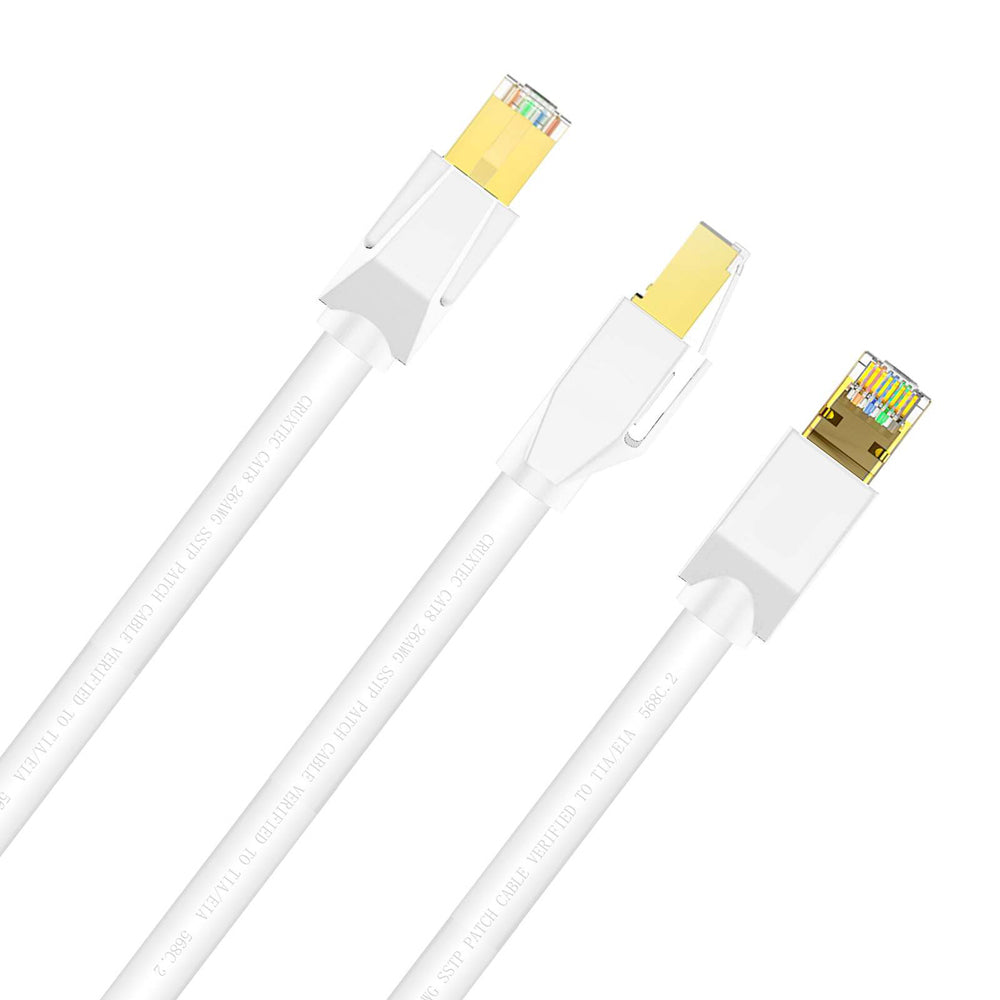 Cruxtec CAT8 40GbE Sf/ftp Triple Shielding PoE Ethernet Cable 10m White (2 Pack) — image 2