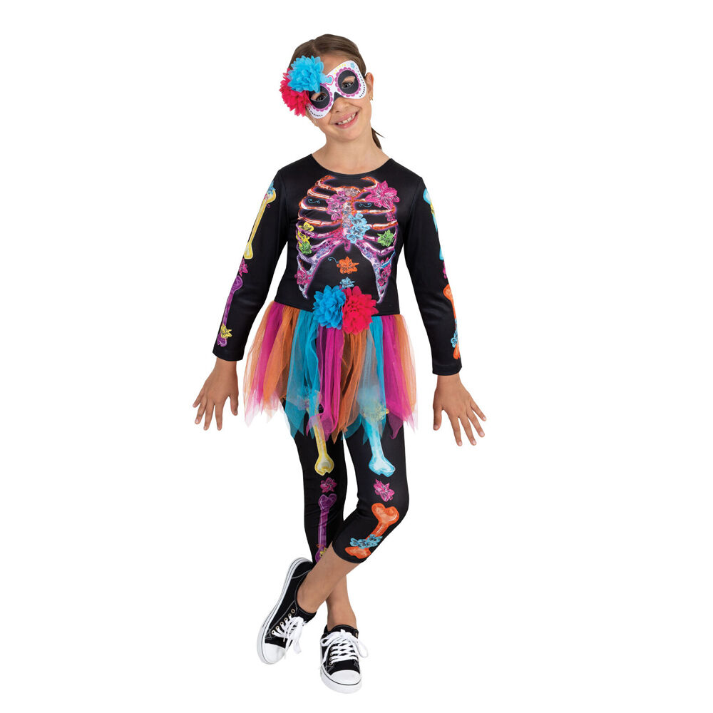 Rubies Skeleton Halloween Girl Neon Girls Fancy Dress Up Costume Size 9-10 YRS
