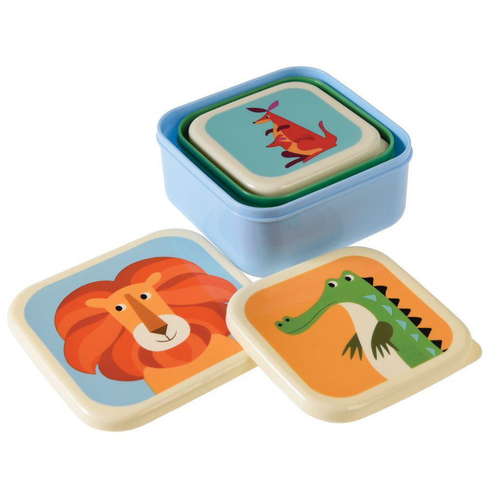 Rex London Kids Plastic Snack/Lunch Box Square Set Colourful Creatures (3 Pieces)