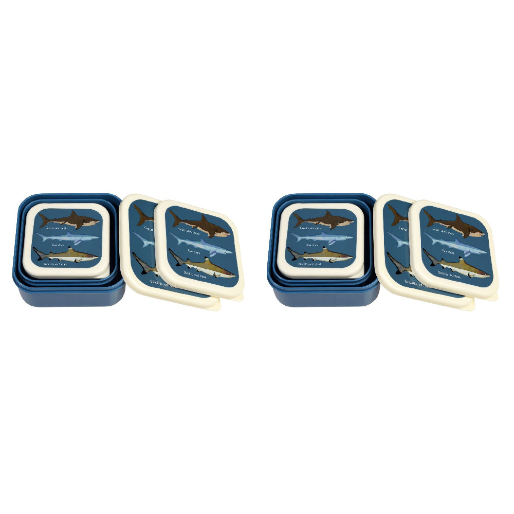 Rex London 3pc Rex London Kids Plastic Snack/Lunch Box Food Storage Square Set Sharks (2 Pack)