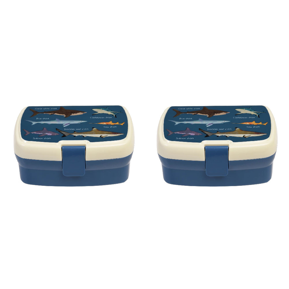 Rex London Kids/Children Plastic Food Lunch Box Rectangle 17x13cm Sharks (2 Pack)