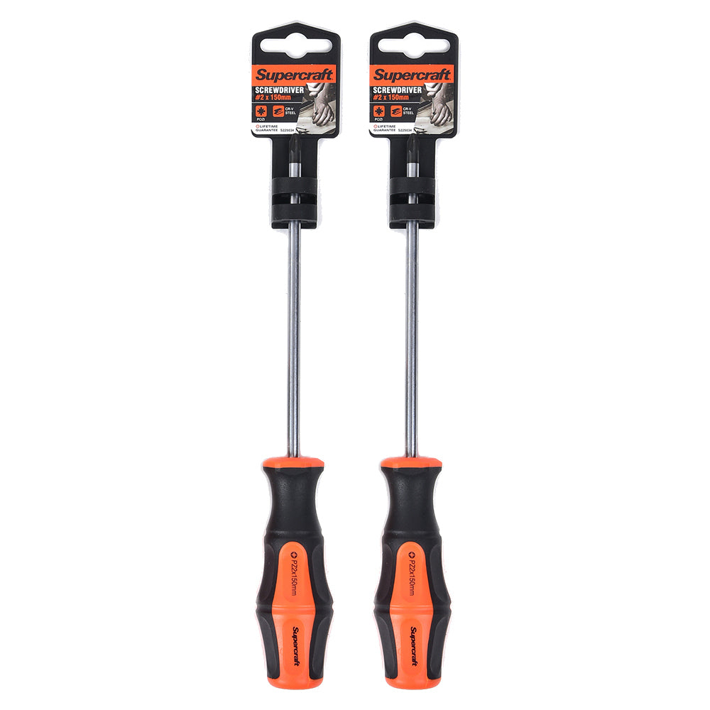 Supercraft CR-V Steel Precision Screwdriver Pozi Head #2 6x150mm Home DIY (2 Pack)
