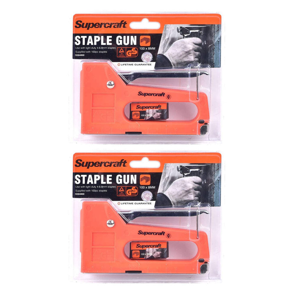 Supercraft Light Duty Home/Office 6-8mm Staple Gun w/ 100x8mm Staples Box (2 Pack)