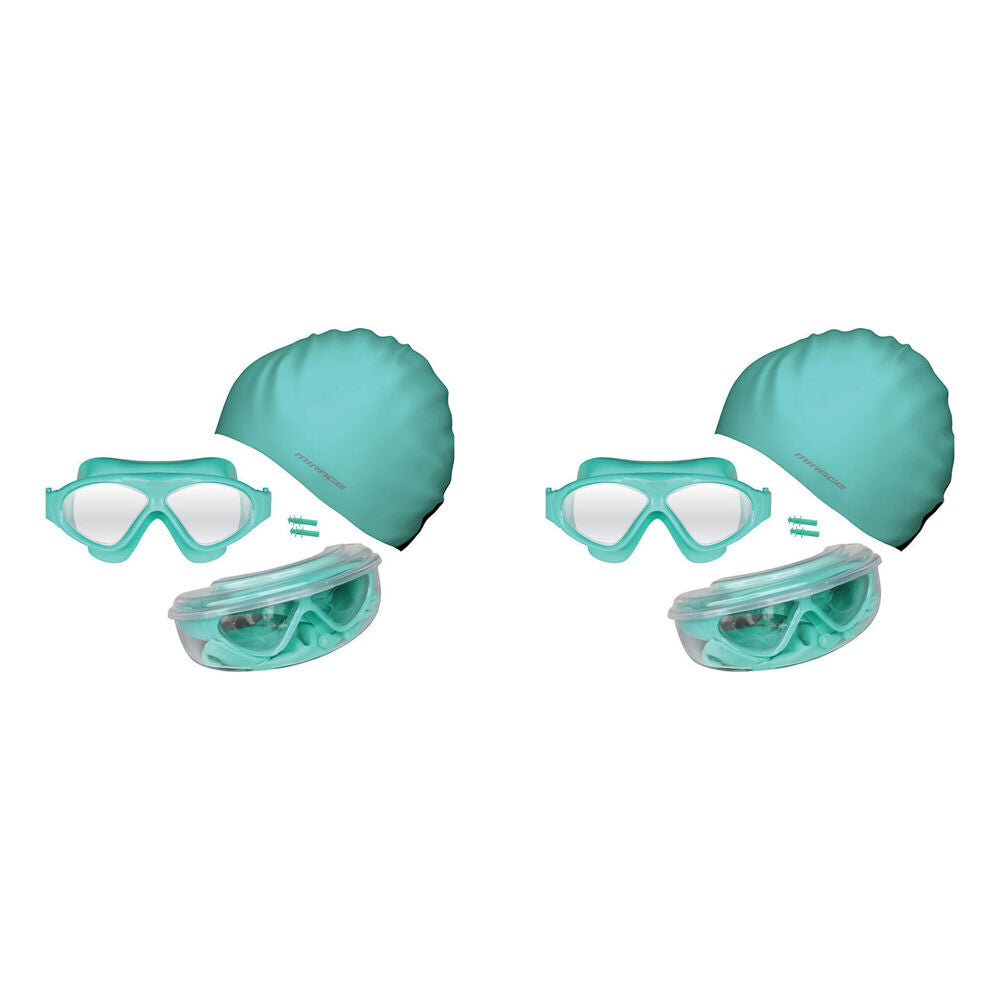 Mirage 2PK Bondi Ocean Goggles Swim Cap Ear Plugs Swimming Pack Oversized Aqua
