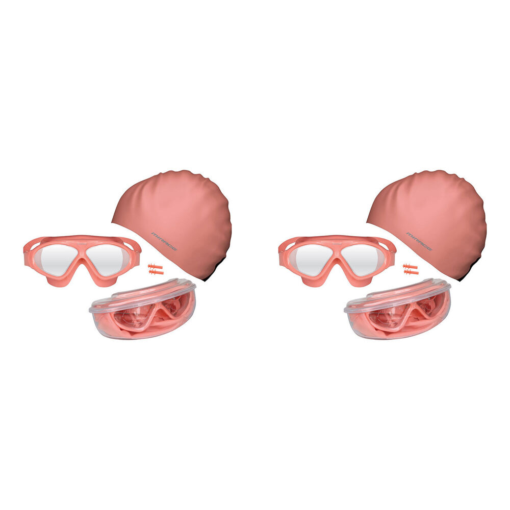 Mirage 2PK Bondi Ocean Goggles Swim Cap Ear Plugs Swimming Pack Oversized Coral
